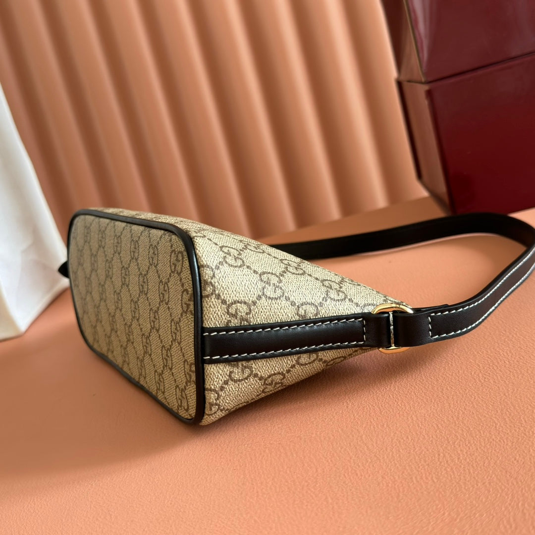 GG Emblem Small Shoulder Bag Beige Brown Canvas