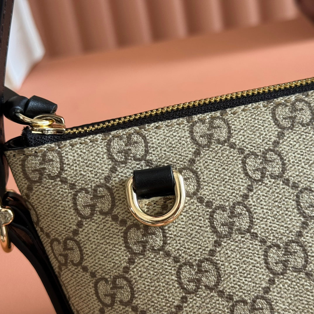 GG Emblem Small Shoulder Bag Beige Brown Canvas