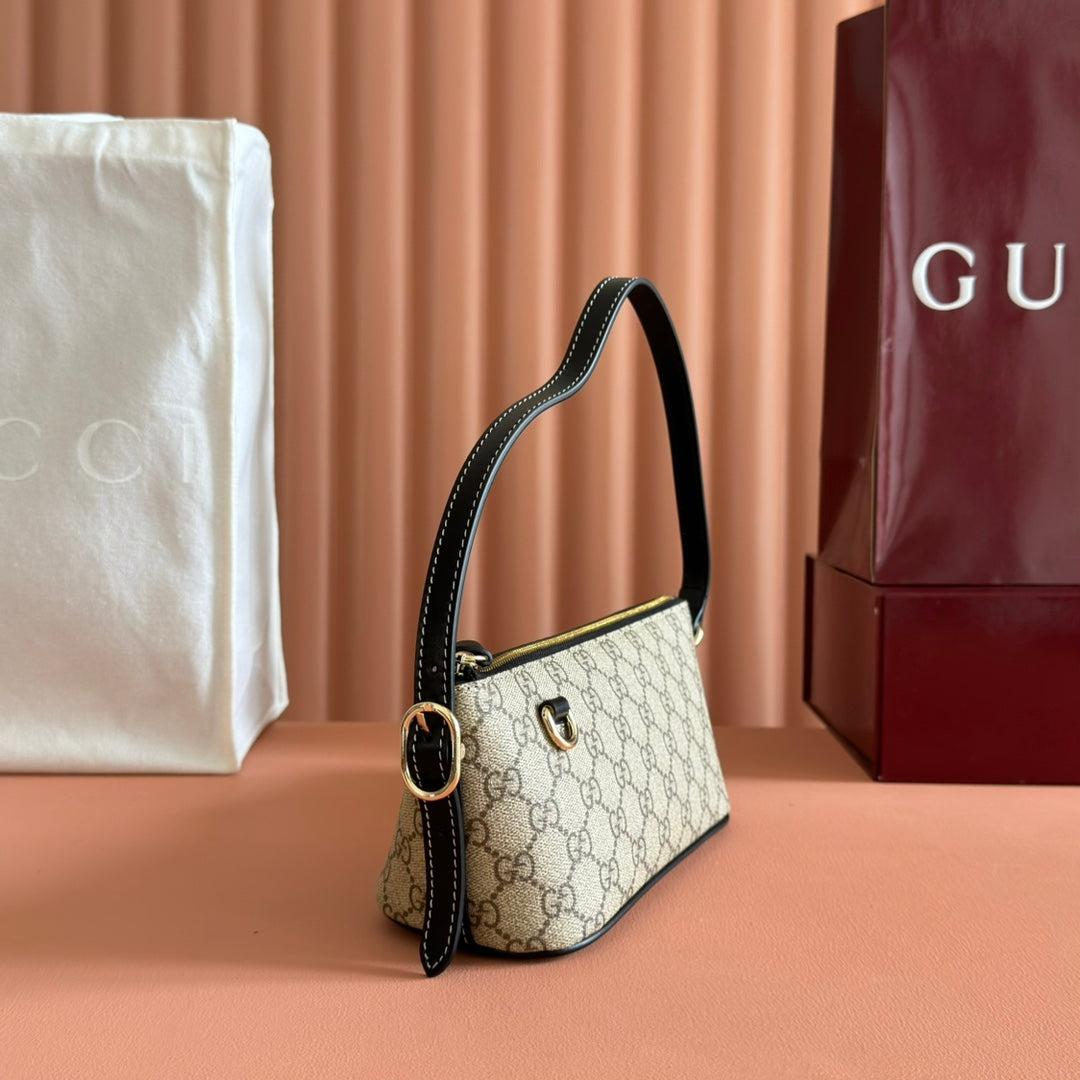 GG Emblem Small Shoulder Bag Beige Brown Canvas