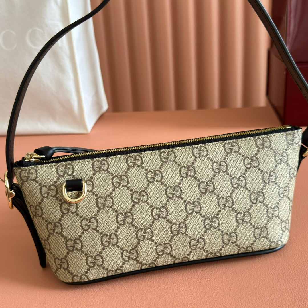 GG Emblem Small Shoulder Bag Beige Brown Canvas