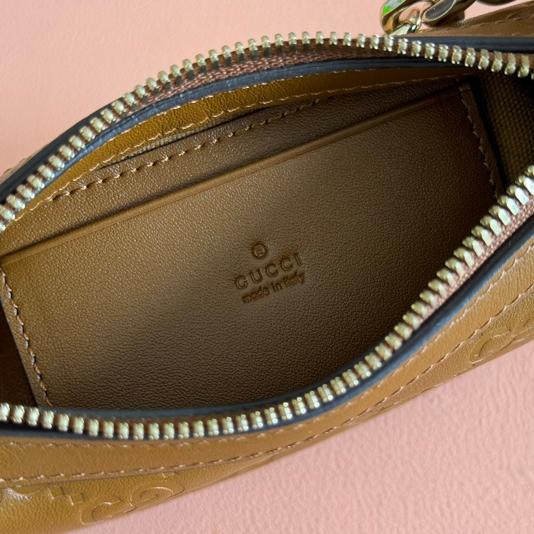 GG Emblem Mini Shoulder Bag Brown Embossed Cowhide
