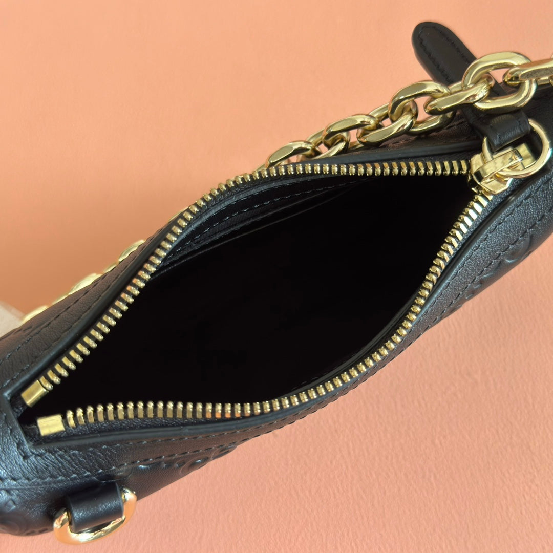 GG Emblem Mini Shoulder Bag Black Embossed Cowhide