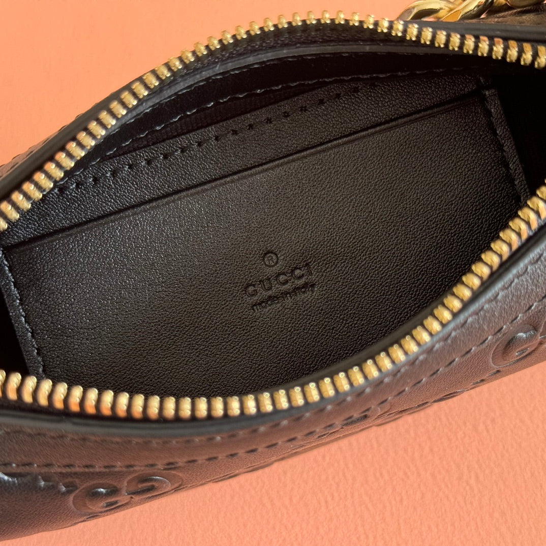 GG Emblem Mini Shoulder Bag Black Embossed Cowhide