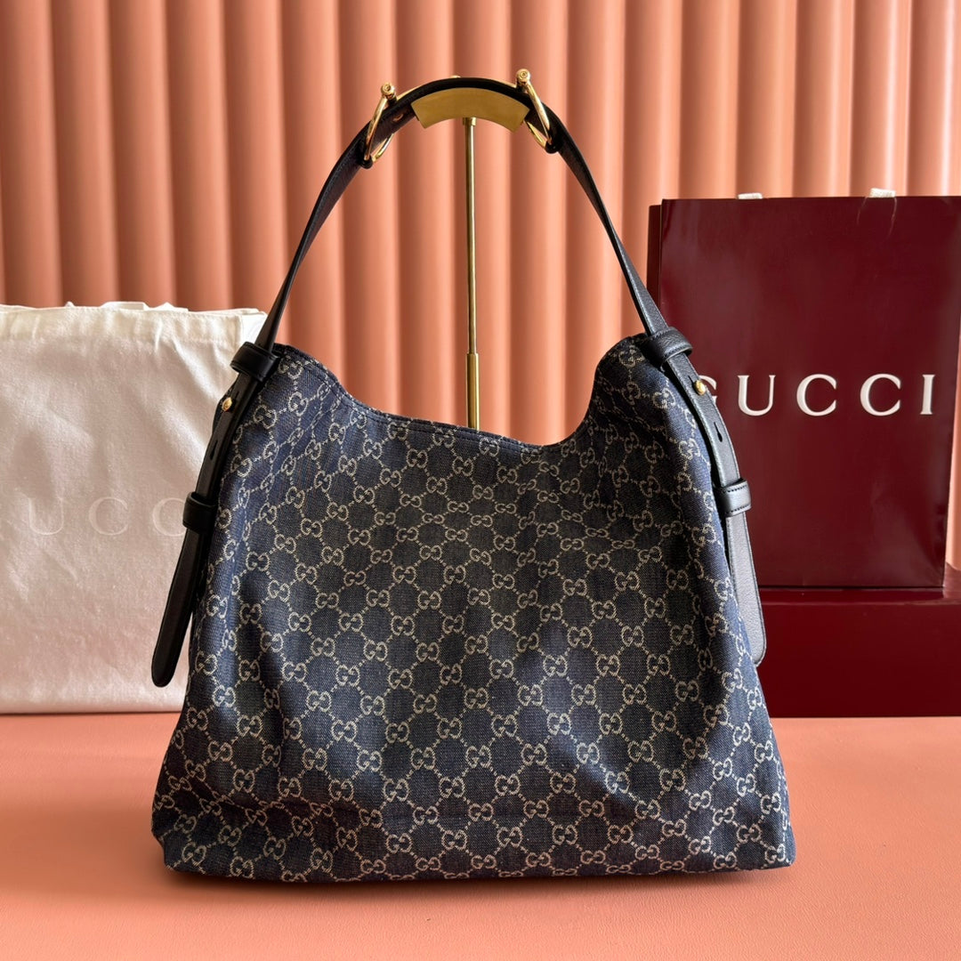 GG Beatrix Large Tote Bag  Beige & Dark Blue GG Monogram Fabric Monogram Fabric