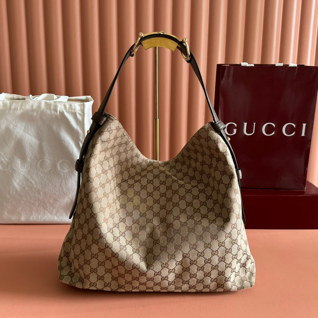 GG Beatrix Large Tote Bag  Beige & Dark Brown GG Monogram Fabric 272142