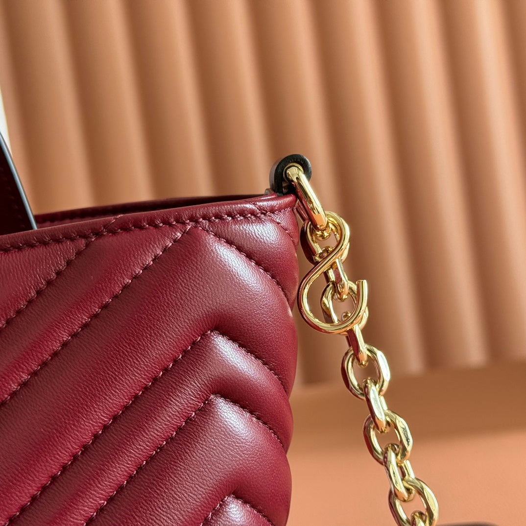 Gucci GG Marmont Small Tote Bag Burgundy Quilted Leather