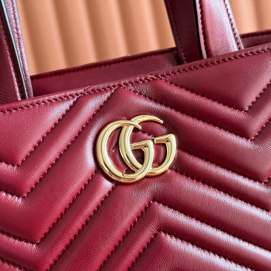 Gucci GG Marmont Small Tote Bag Burgundy Quilted Leather