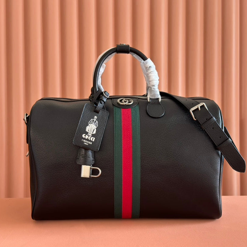 GG Savoy Medium Duffle Bag Black Leather