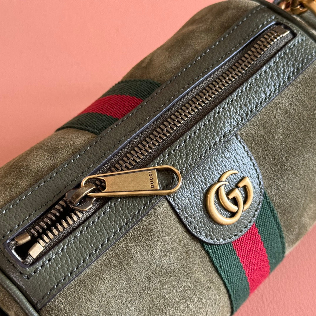 GG AW 25 Ophidia Mini Bag 18.5 Dark Green Suede