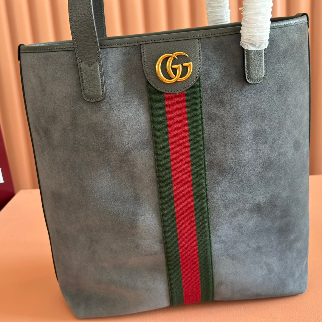 GG FW25 Ophidia Large Tote Bag 30 Slate Gray Suede Cowhide