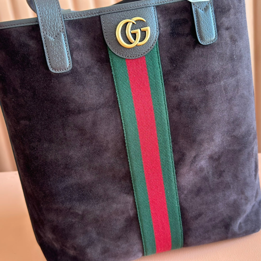 GG FW25 Ophidia Large Tote Bag 30 Dark Burgundy Suede Cowhide