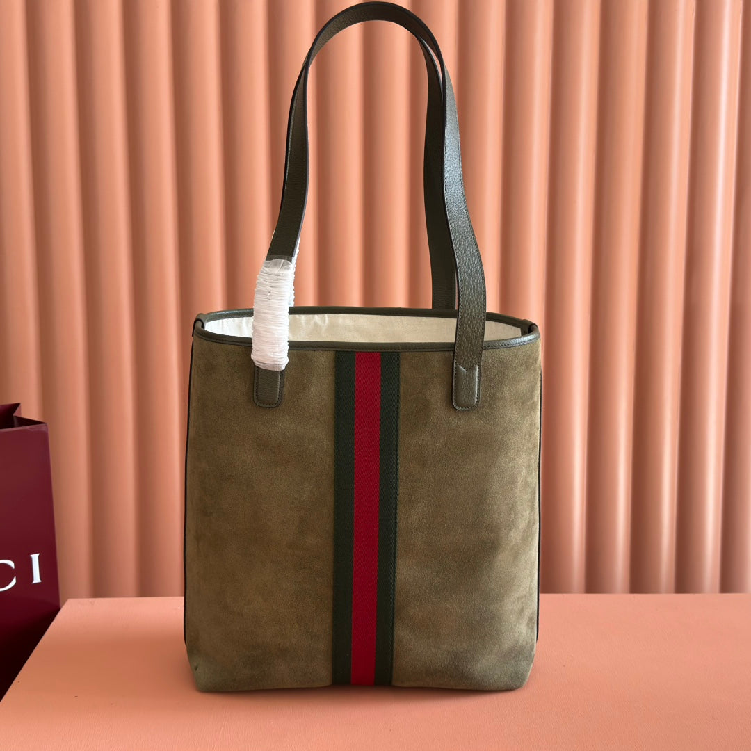 GG FW25 Ophidia Large Tote Bag 30 Dark Green Suede Cowhide