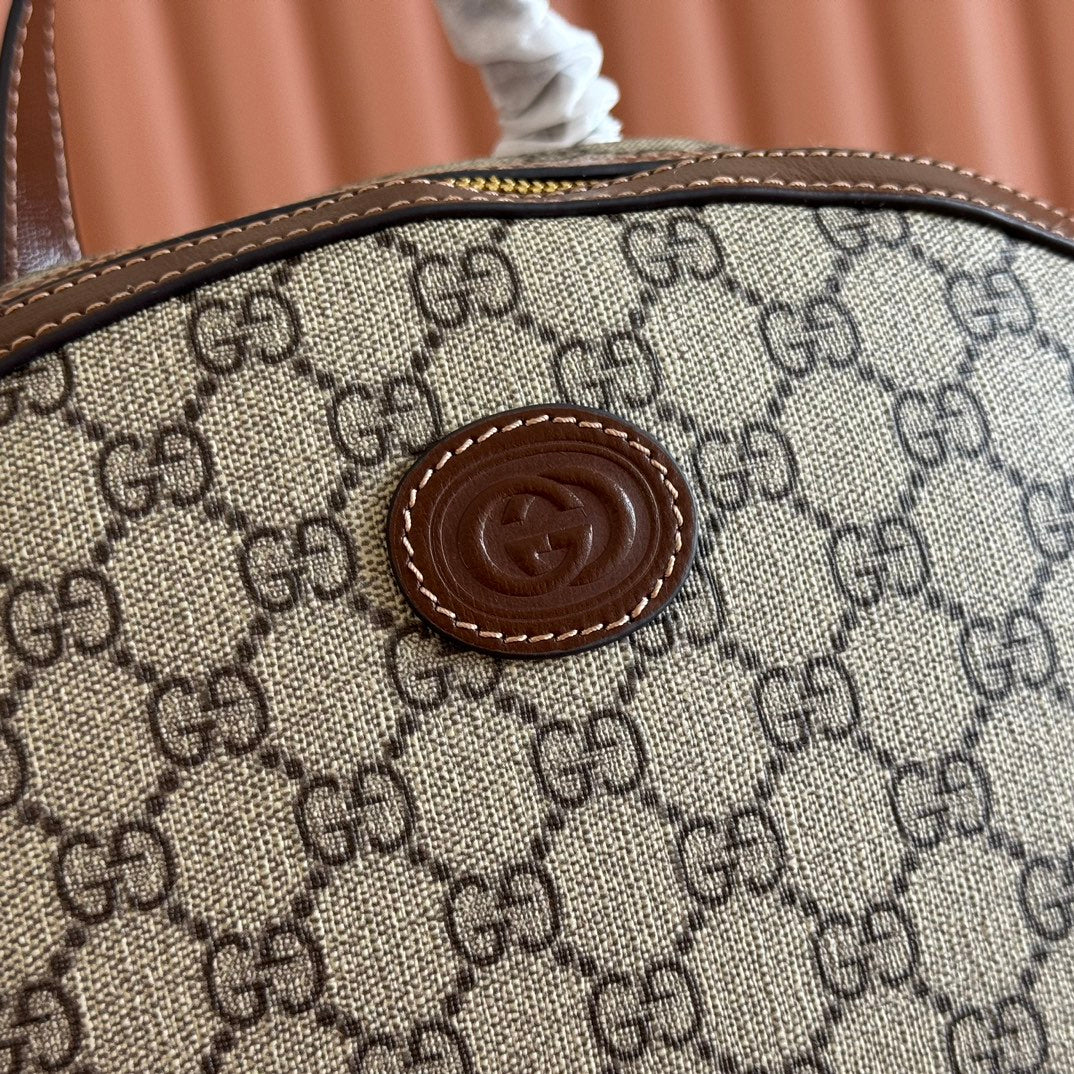 Gucci Interlocking G Backpack in Brown Beige GG Supreme Canvas Leather 273684