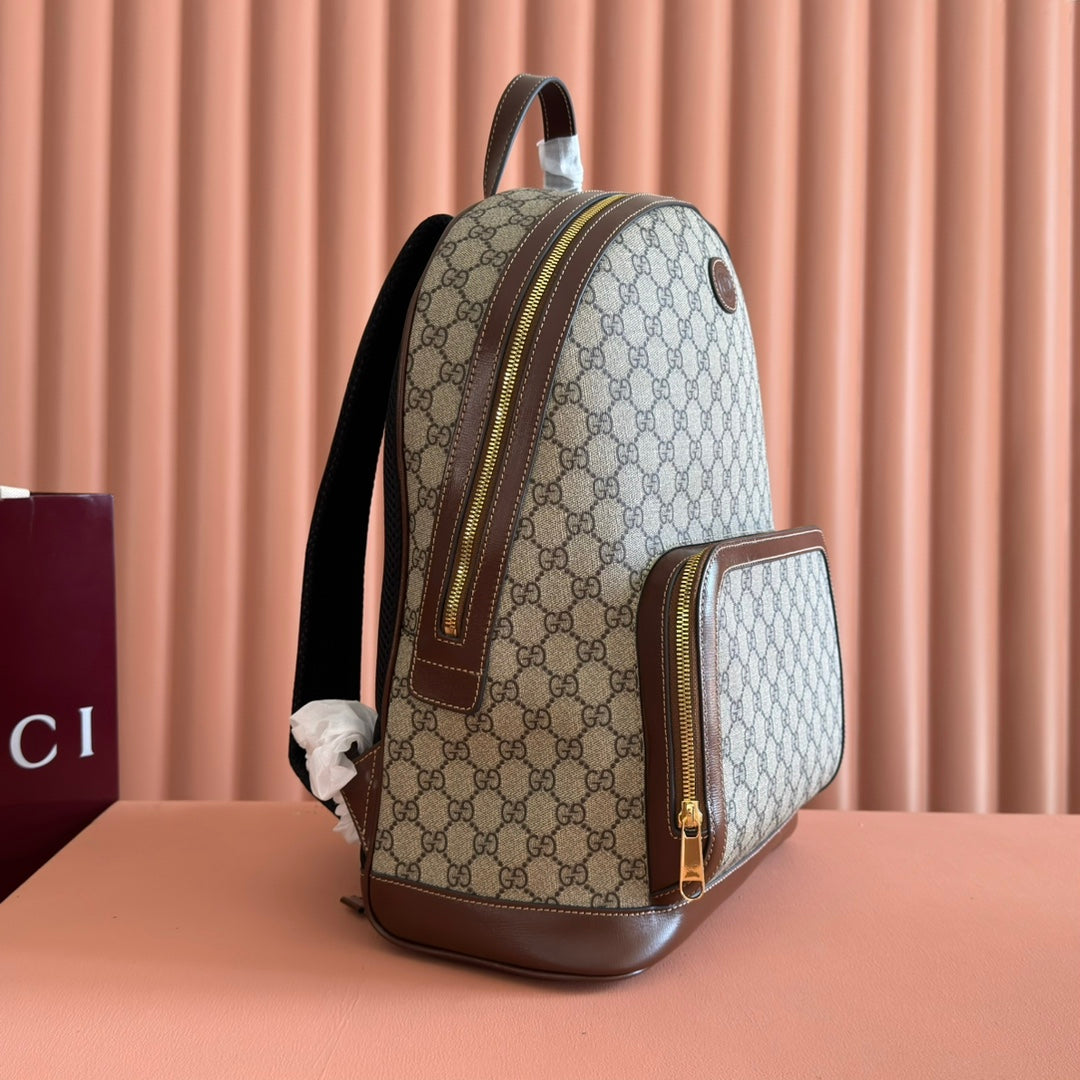 Gucci Interlocking G Backpack in Brown Beige GG Supreme Canvas Leather 273684