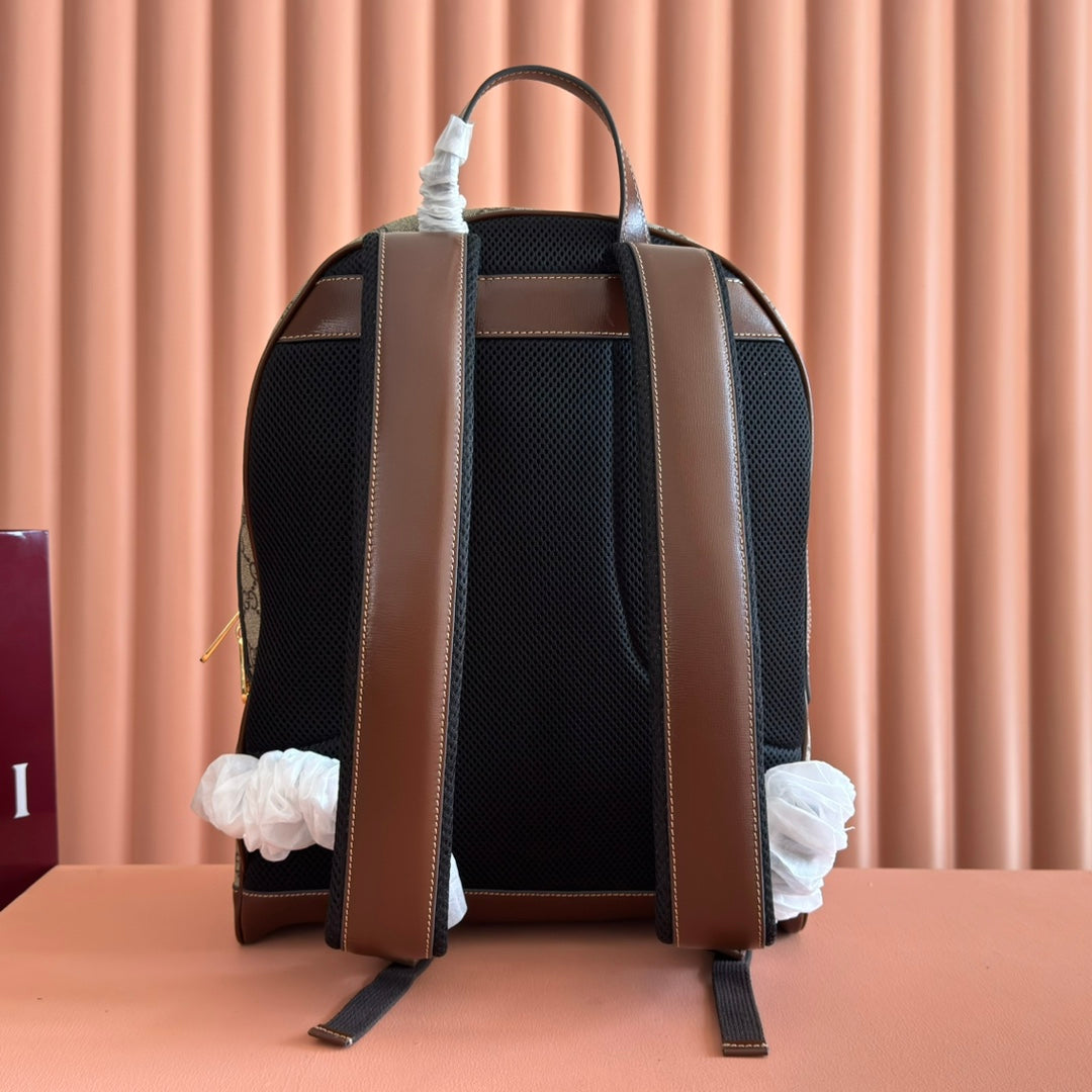 Gucci Interlocking G Backpack in Brown Beige GG Supreme Canvas Leather 273684