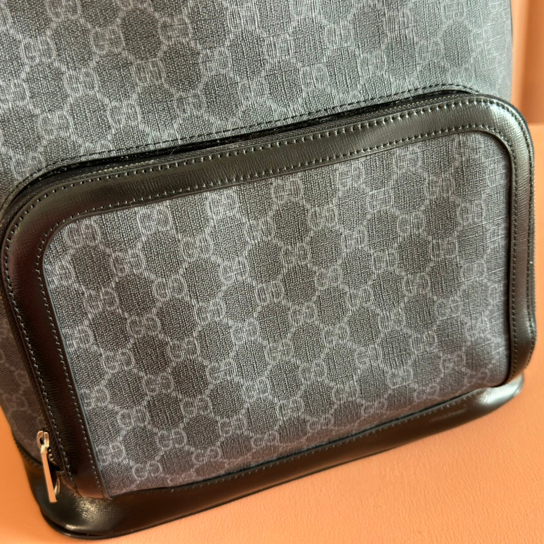 Gucci Interlocking G Backpack in Black GG Supreme Canvas Leather 273684