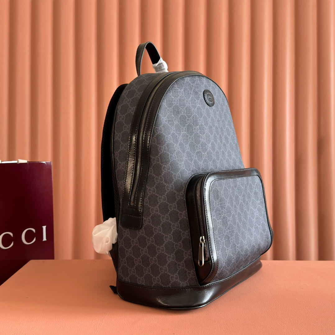 Gucci Interlocking G Backpack in Black GG Supreme Canvas Leather 273684