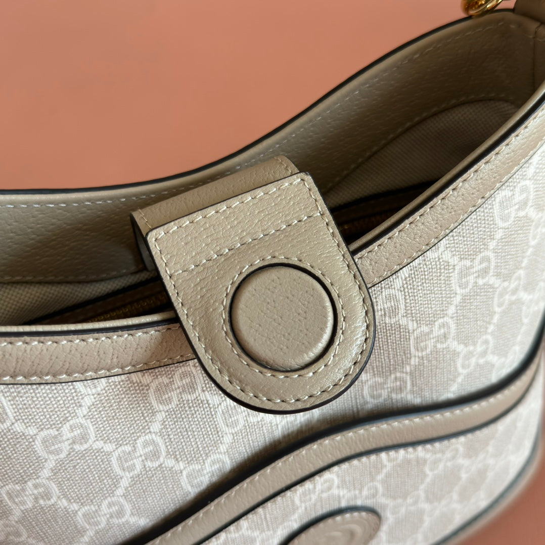 Gucci Large Interlocking G Shoulder Bag 25cm Khaki Beige GG Supreme Canvas Leather 273678