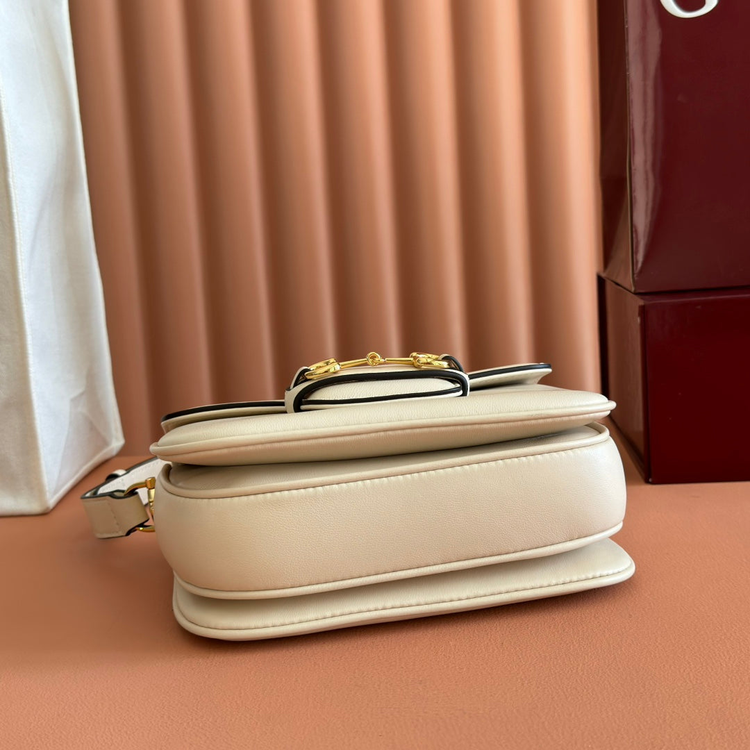 Gucci Horsebit 1955 Small Shoulder Bag White Leather 273708