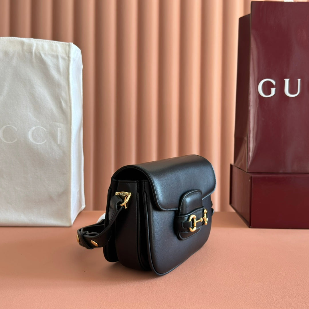 Gucci Horsebit 1955 Small Shoulder Bag Black Leather 273708