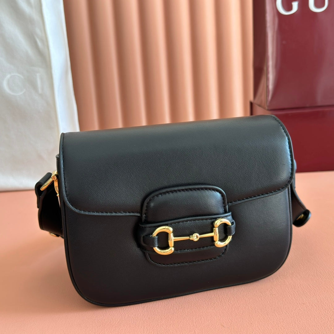 Gucci Horsebit 1955 Small Shoulder Bag Black Leather 273708