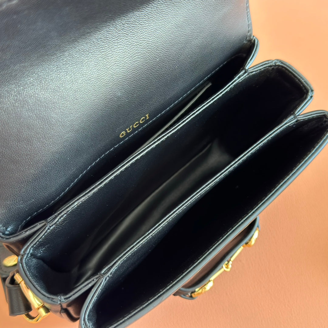 Gucci Horsebit 1955 Small Shoulder Bag Black Leather 273708