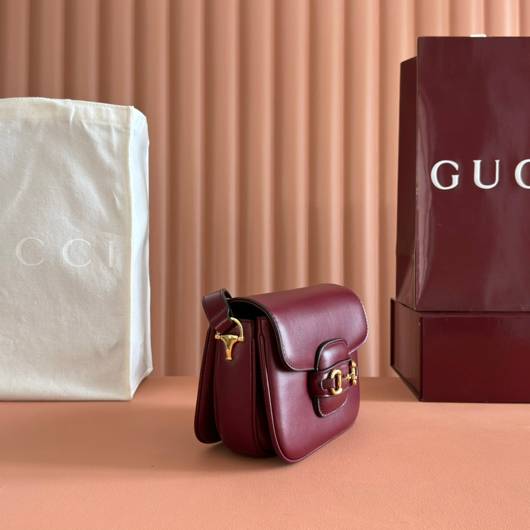 Gucci Horsebit 1955 Small Shoulder Bag Burgundy Leather 273708