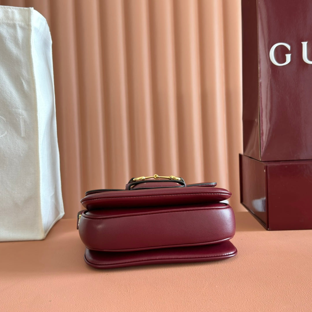 Gucci Horsebit 1955 Small Shoulder Bag Burgundy Leather 273708