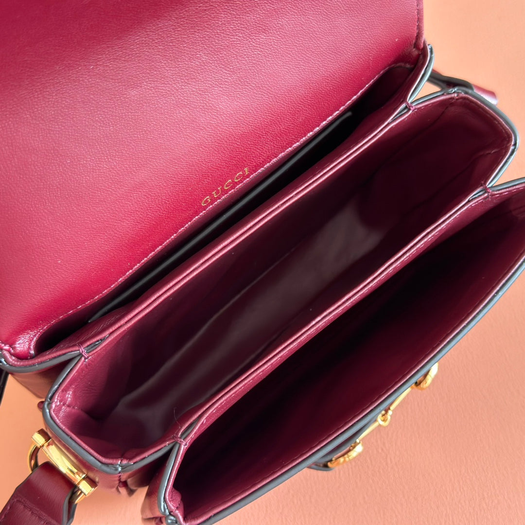 Gucci Horsebit 1955 Small Shoulder Bag Burgundy Leather 273708