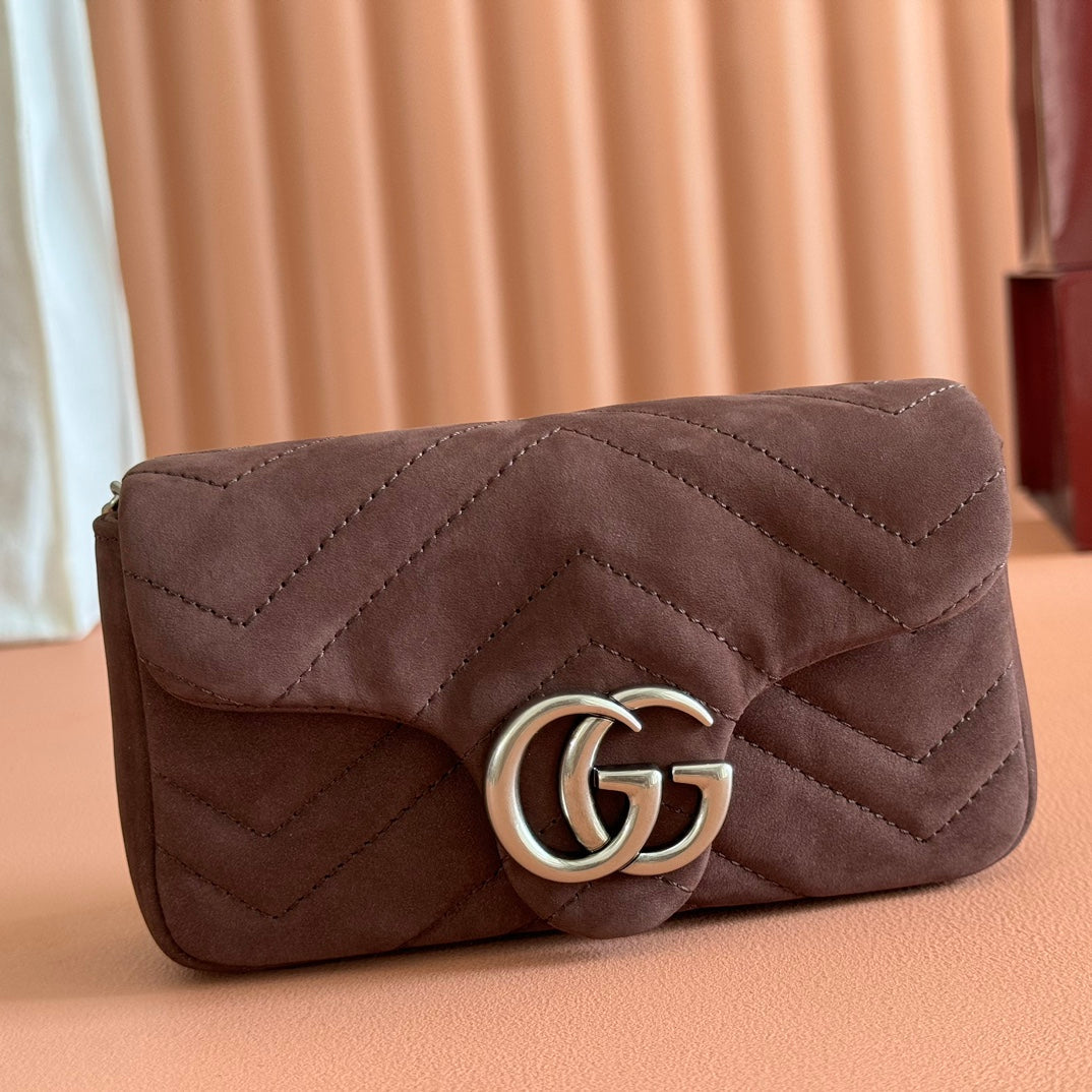 Gucci Marmont Bag 17 Red Brown Suede Gold Hardware 272097