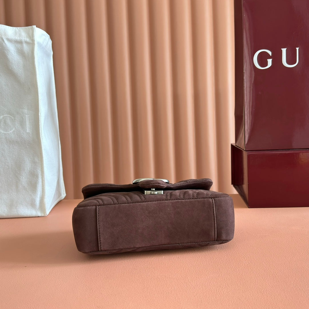 Gucci Marmont Bag 26 Red Brown Suede Gold Hardware 272099