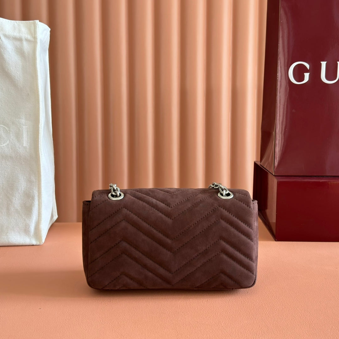 Gucci Marmont Bag 22 Red Brown Suede Gold Hardware 272098