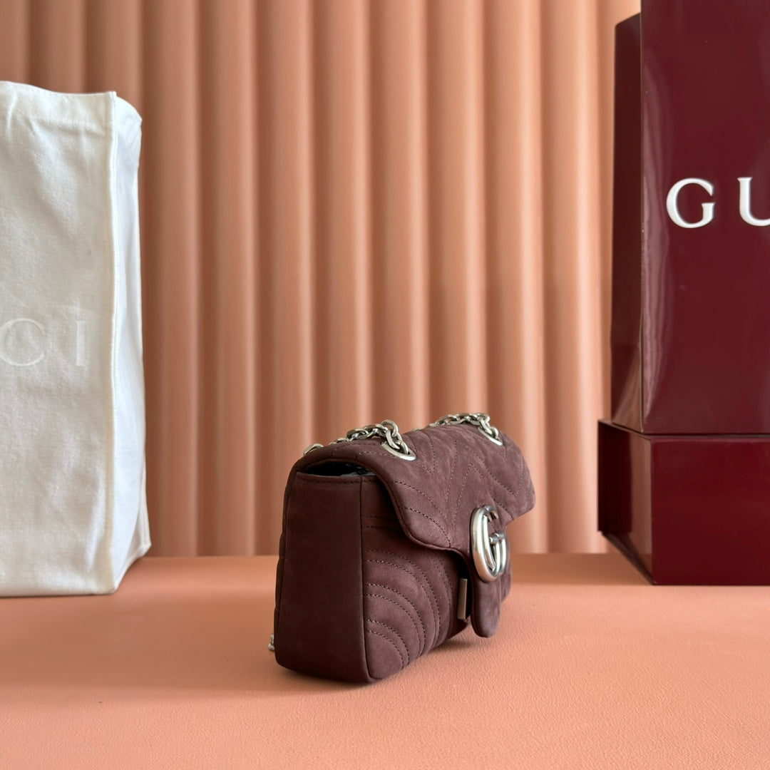 Gucci Marmont Bag 22 Red Brown Suede Gold Hardware 272098