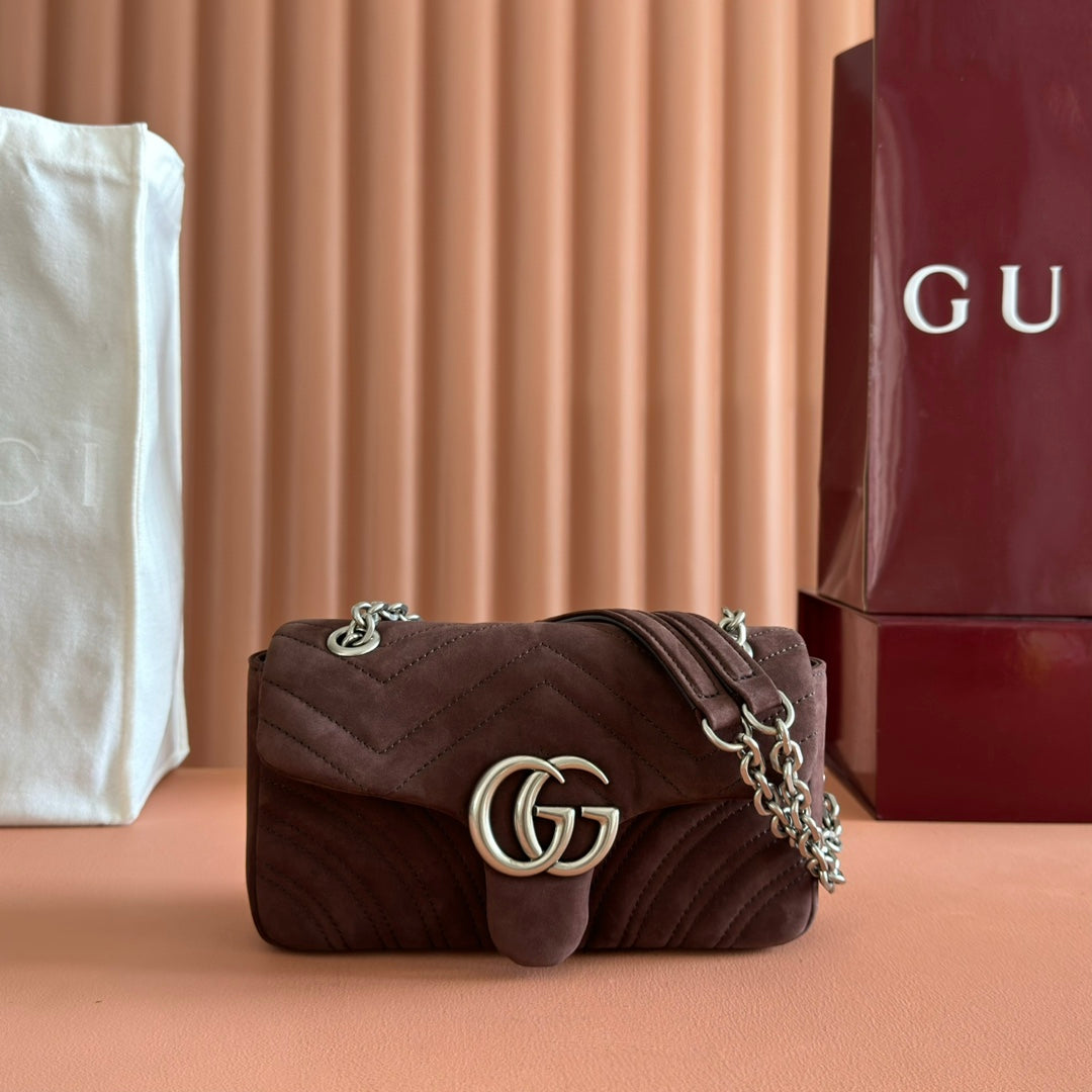 Gucci Marmont Bag 26 Red Brown Suede Gold Hardware 272099