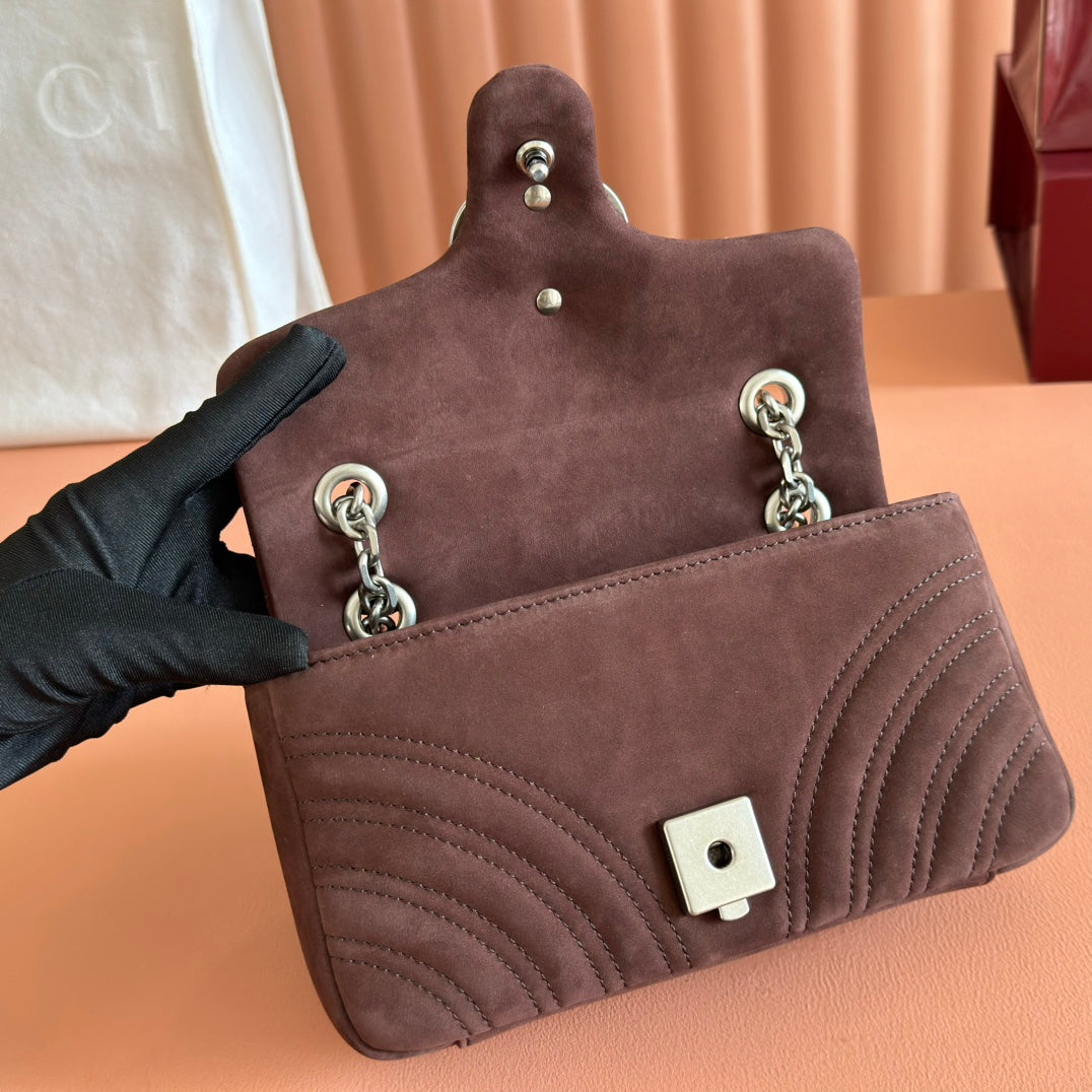 GG Marmont Medium Shoulder Bag Dark Brown Suede 272098