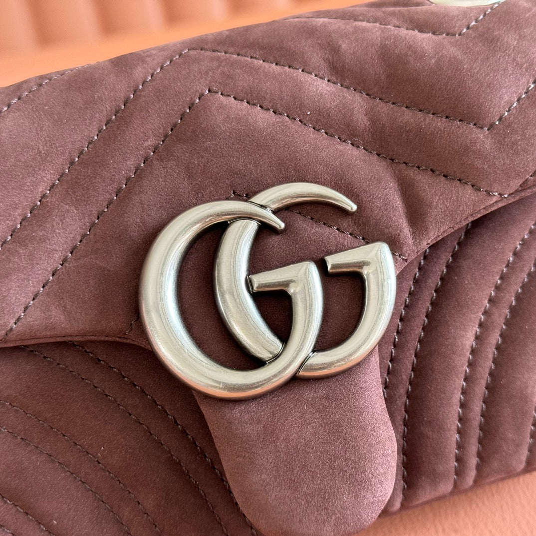 Gucci Marmont Bag 22 Red Brown Suede Gold Hardware 272098