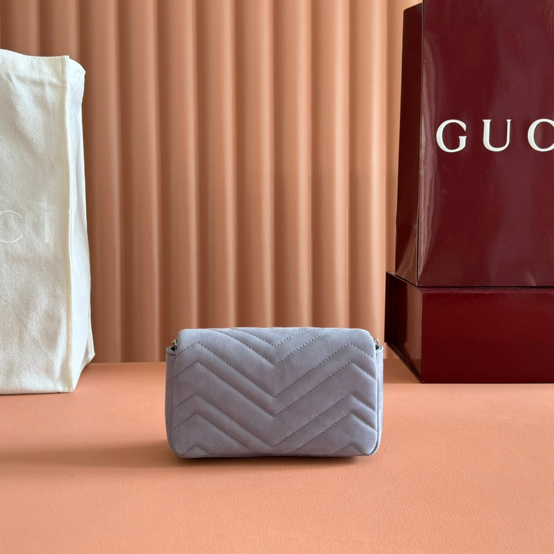 Gucci Marmont Bag 17 Gray Suede Gold Hardware 272092