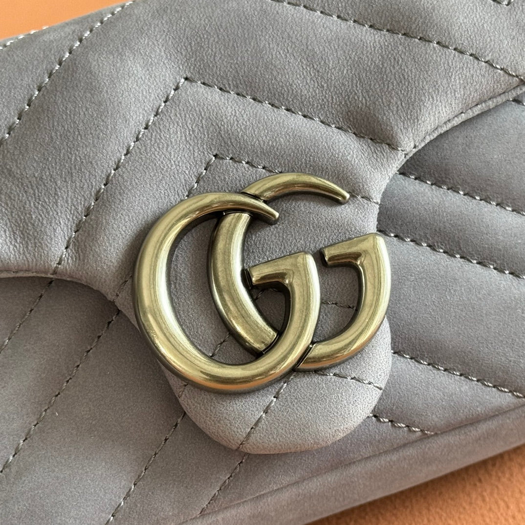 Gucci Marmont Bag 17 Gray Suede Gold Hardware 272092