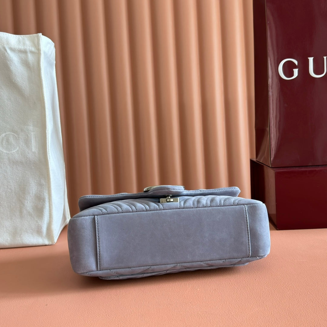GG Marmont Shoulder Bag Dusty Blue Suede 272093