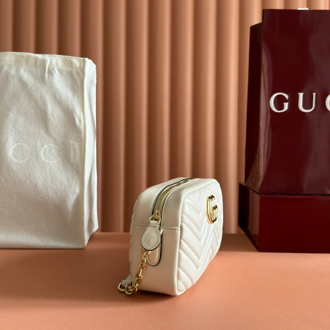 GG 2025 Marmont Bag 24cm White Gold Lambskin 273723