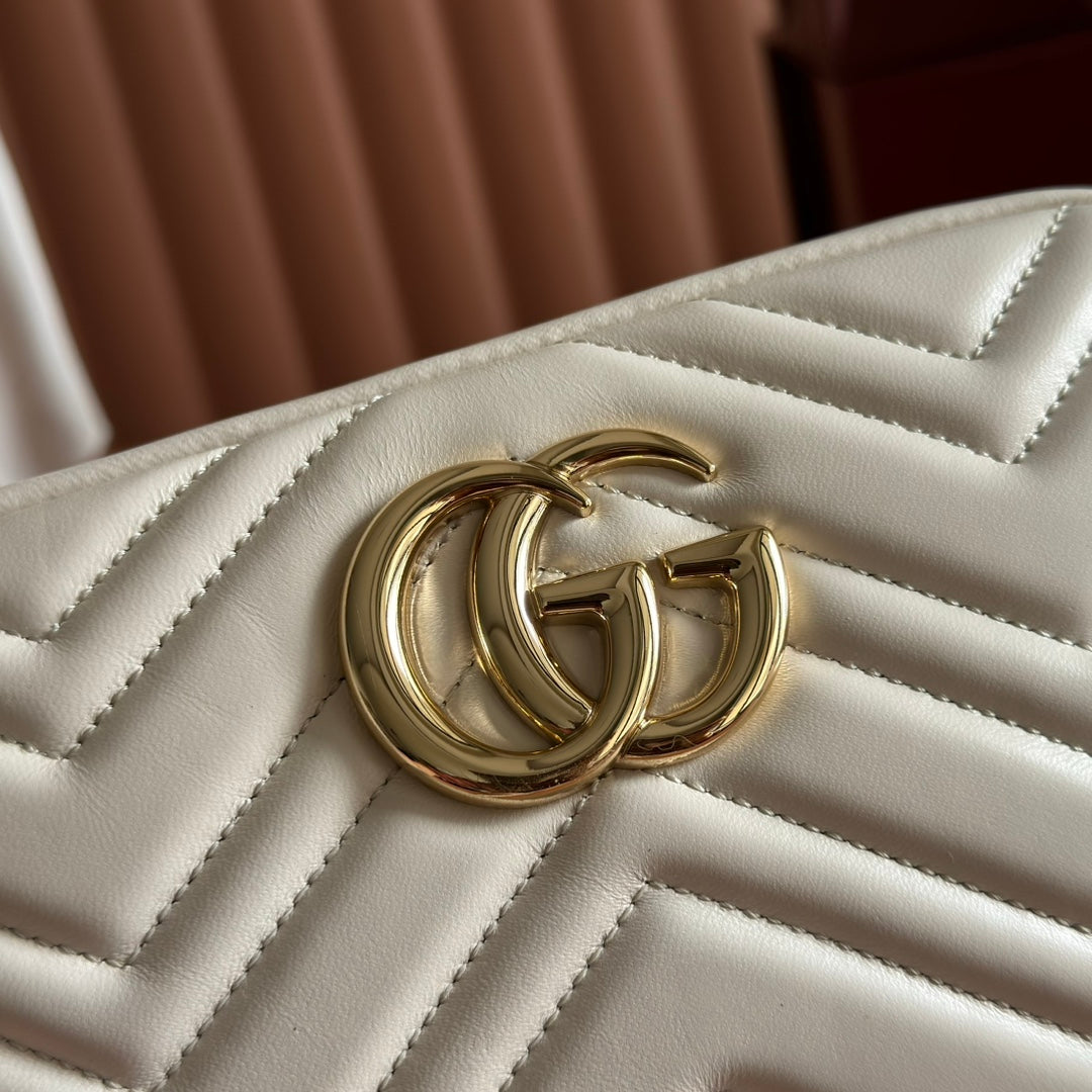GG 2025 Marmont Bag 24cm White Gold Lambskin 273723