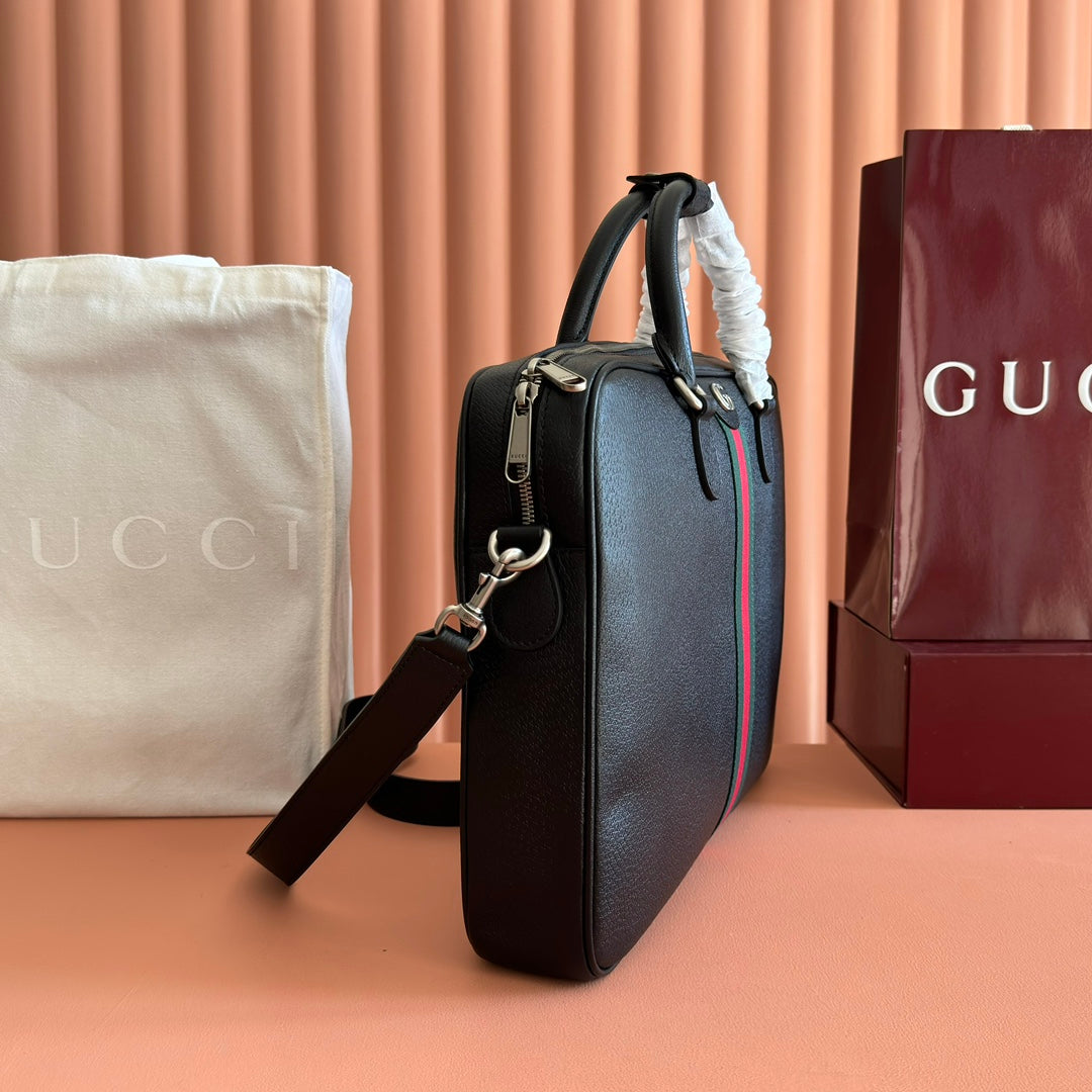 Gucci Ophidia Large Briefcase Black Leather Trim Cotton