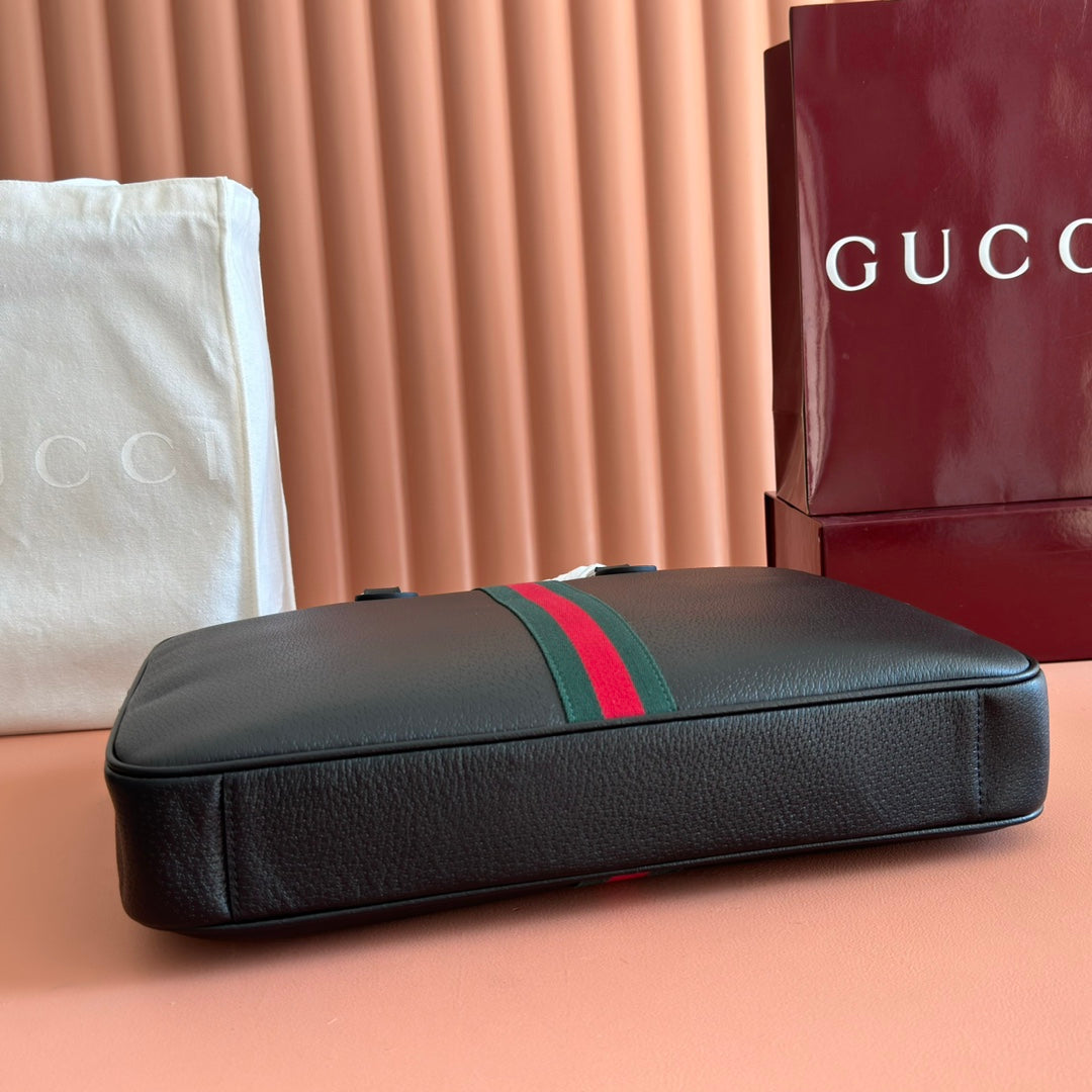 Gucci Ophidia Large Briefcase Black Leather Trim Cotton