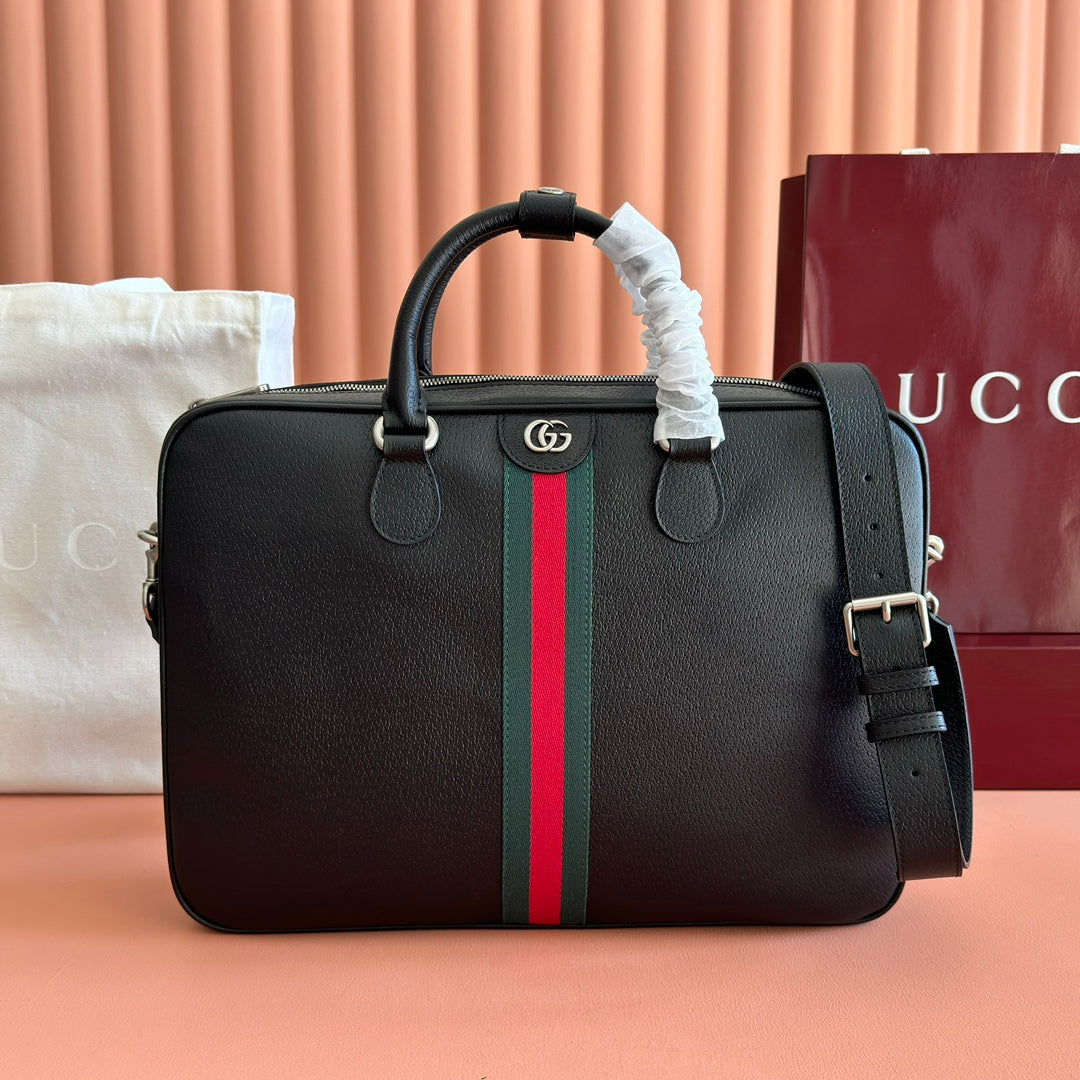 Gucci Ophidia Large Briefcase Black Leather Trim Cotton