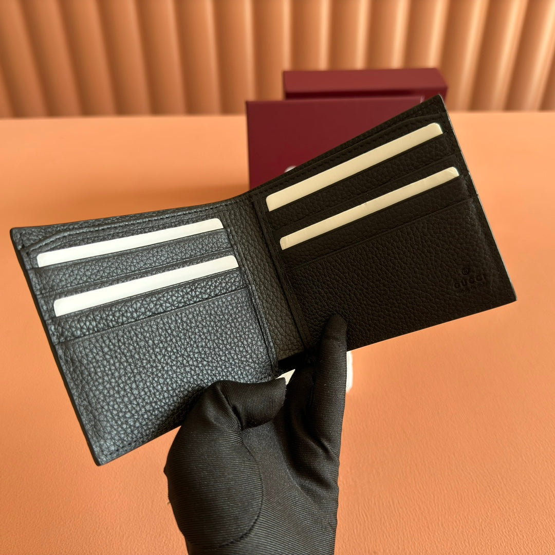 GG Bi-Fold Wallet With Logo Black Grain Cowhide