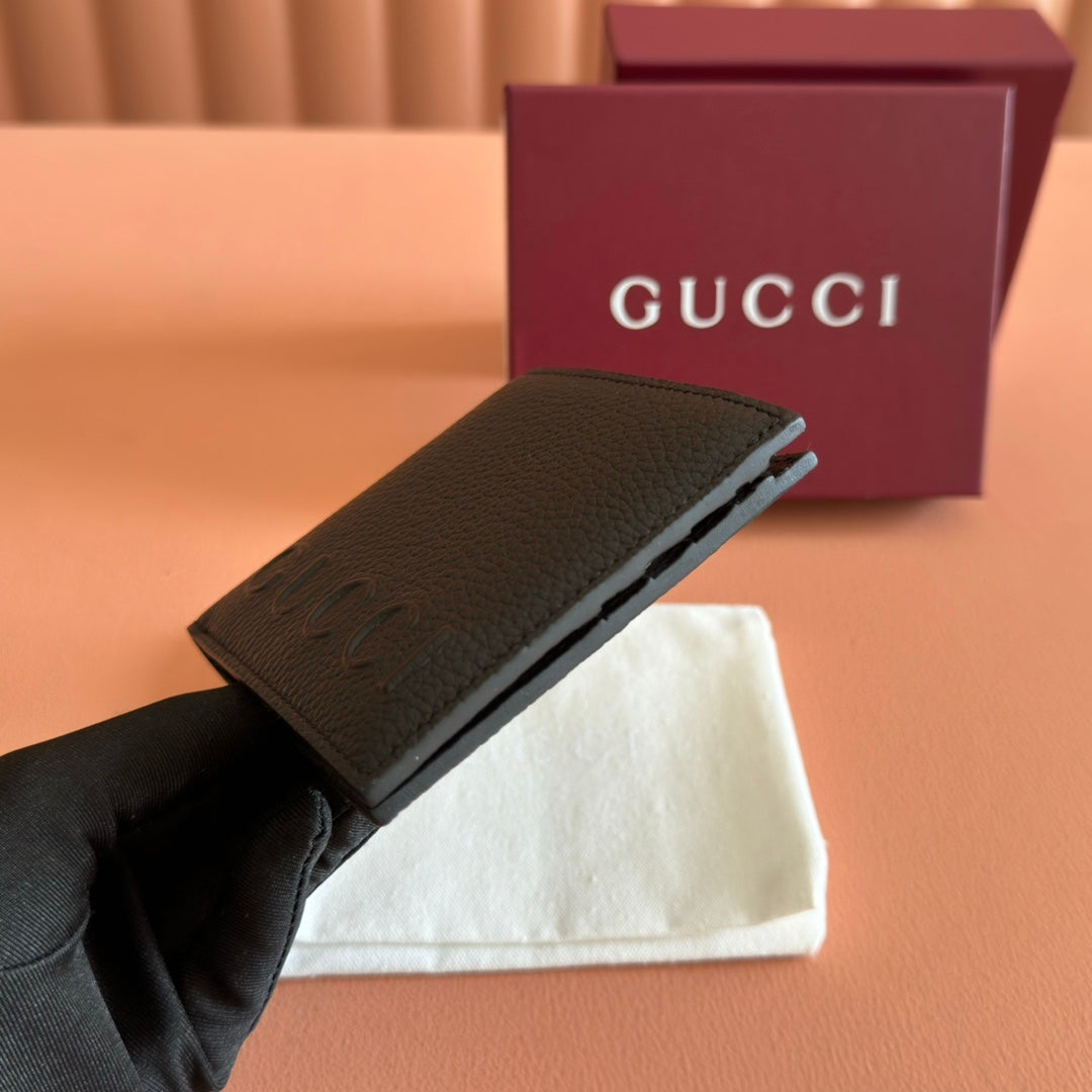 GG Bi-Fold Wallet With Logo Black Grain Cowhide
