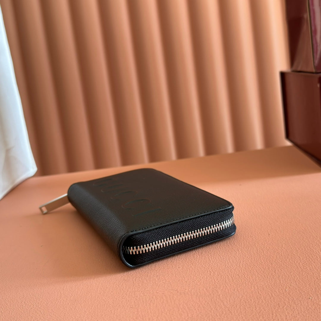 GG Zip-Around Wallet With Logo Black Grain Cowhide