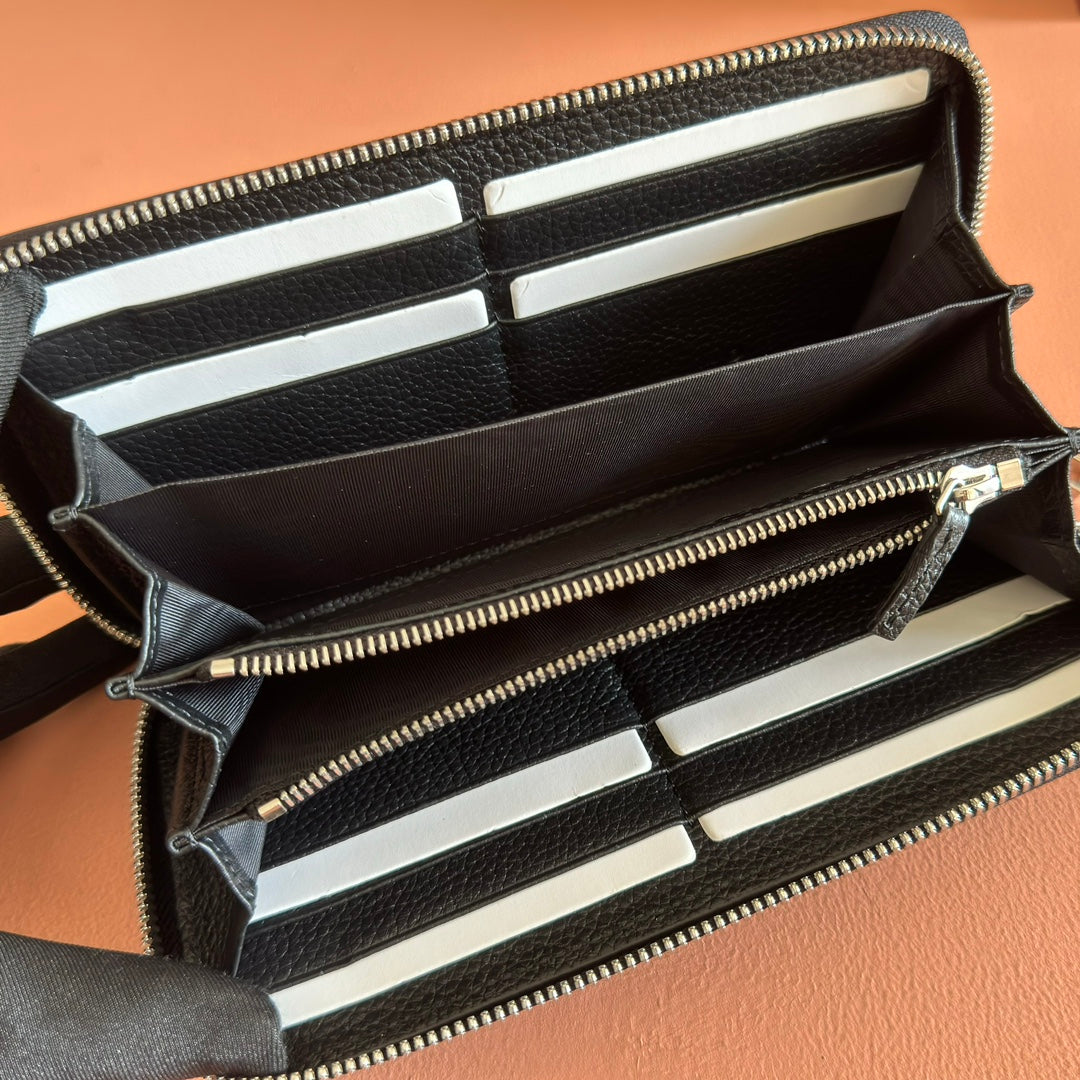 GG Zip-Around Wallet With Logo Black Grain Cowhide