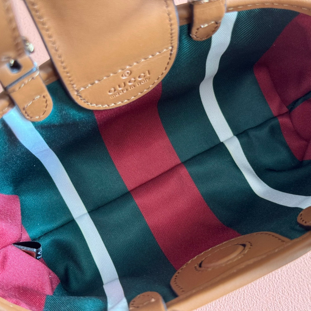 GG Emblem Mini Bag 17.5 Beige & Brown Fabric