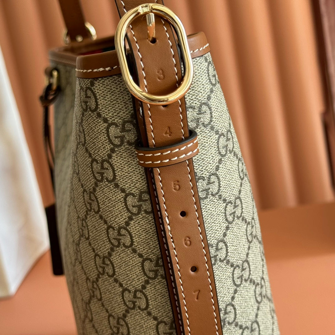 GG Emblem Small Shoulder Bag 24 Beige & Dark Brown Fabric